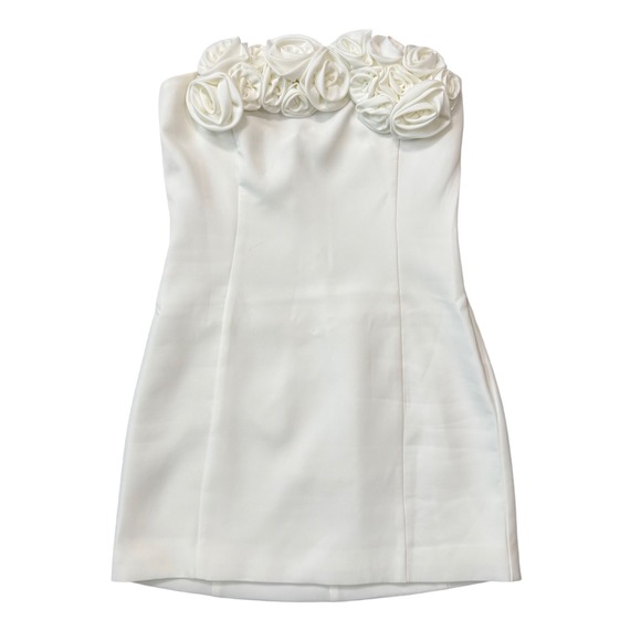 Meshki Brooks Rose Strapless Mini Dress White Size S | Floral Appliqué Bridal - Picture 5 of 8
